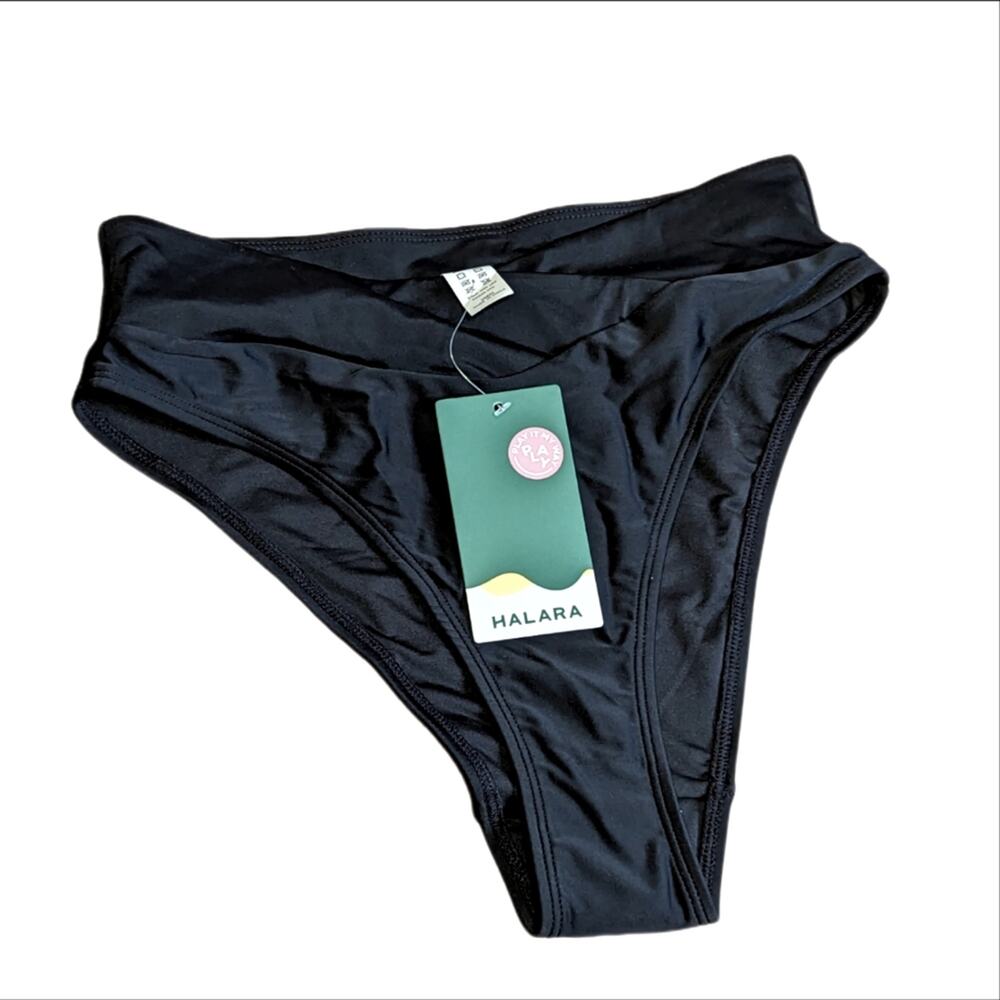 Halara Black Stretchy High Rise Crossover Bikini Bottom Swimsuit NWT